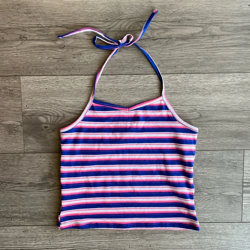 Old Navy Jersey Halter Top for Girls Blue Stripe Y2K Size Large